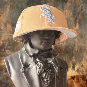 Tan SOX Fitted Cap with blue and pink details 7 3/8